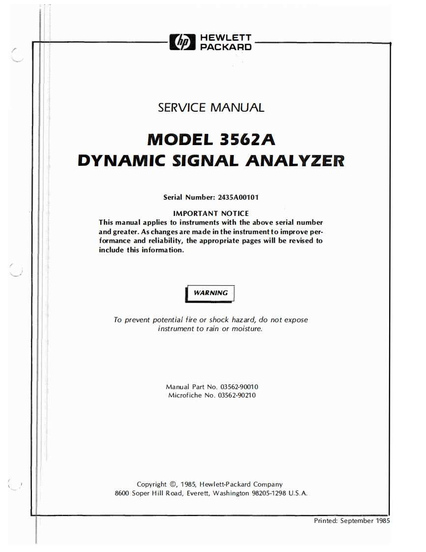 04_HP_3562A_Service维修维护操作电器原理图手册