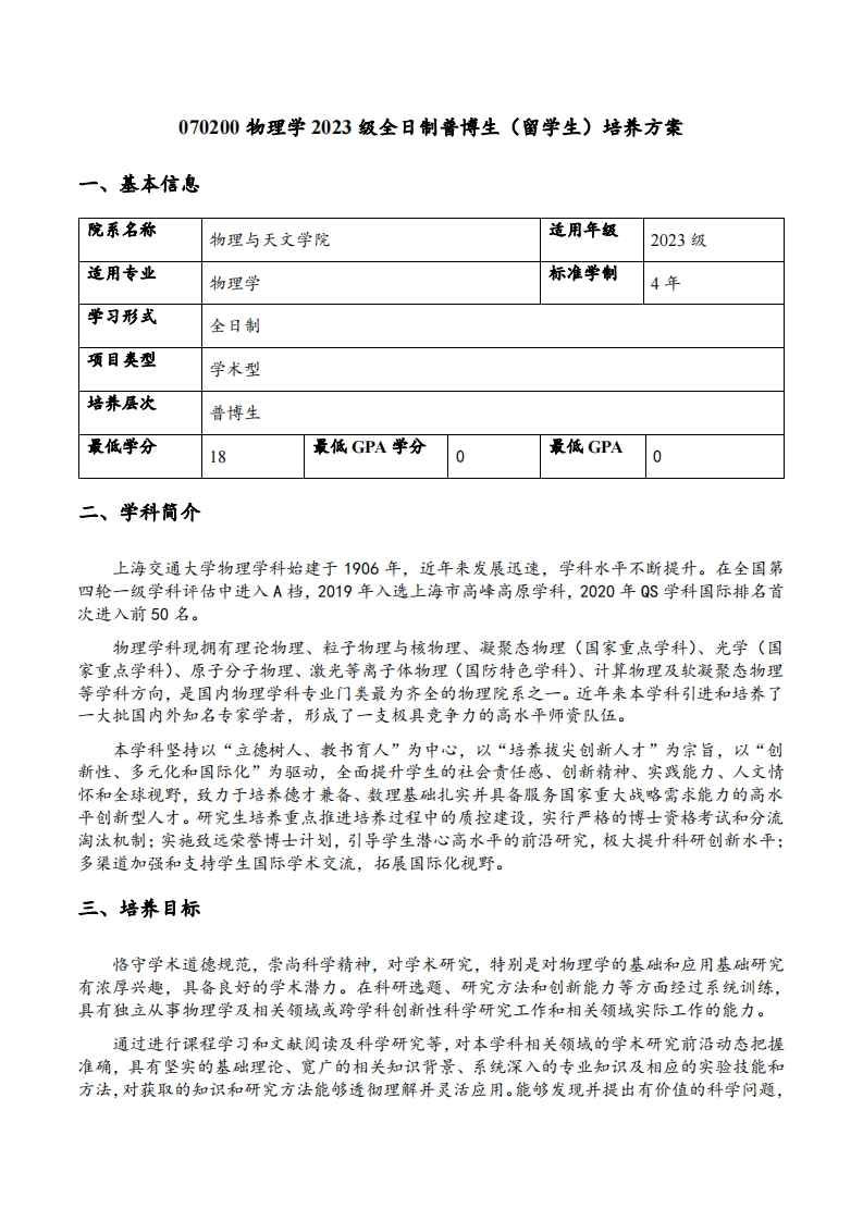 070200物理学2023级全日制普博生(留学生)培养方案