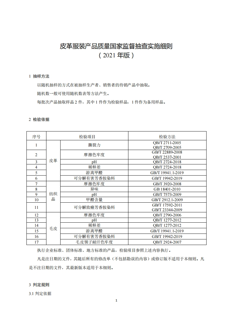 10-皮革服装产品质量国家监督抽查实施细则（2021年版）