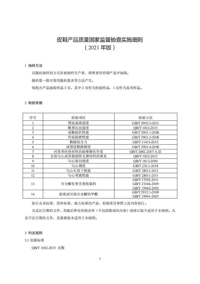 11-皮鞋产品质量国家监督抽查实施细则（2021年版）