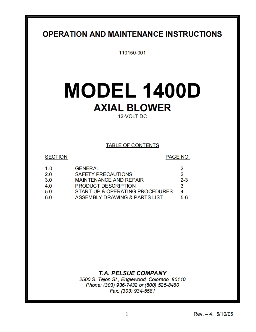 110150-001-使用说明书手册uctions-1400D-Axial-Blower