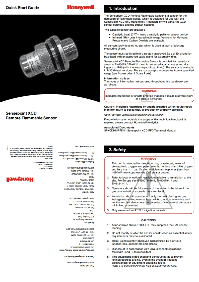 12712_SensepointXCDRemoteFlammableSensor_使用说明书手册指南0893_Issue1_0510_EMEAI