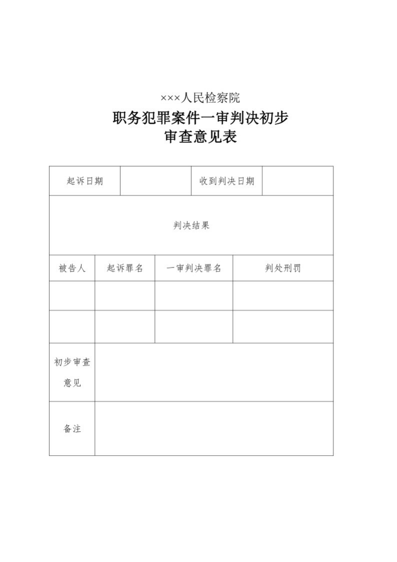 154职务犯罪案件一审判决初步审查意见表