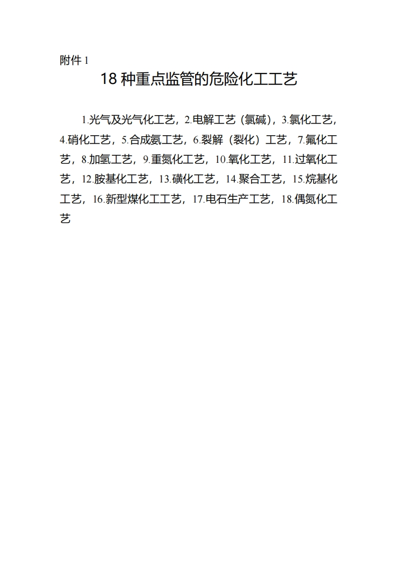 18种重点监管的危险化工工艺