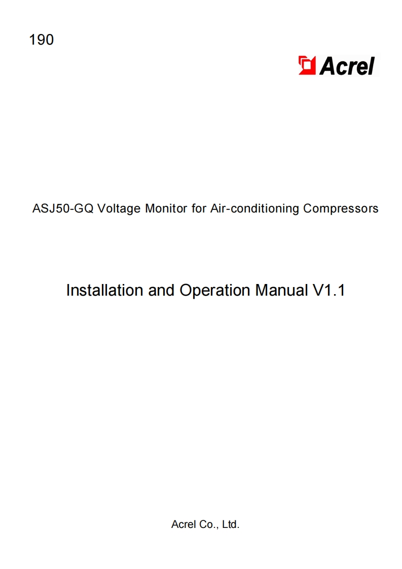 190ASJ50-GQ空调压缩机电压监控装置安装使用说明书(英文)V1.12021.4.1(V1.2)