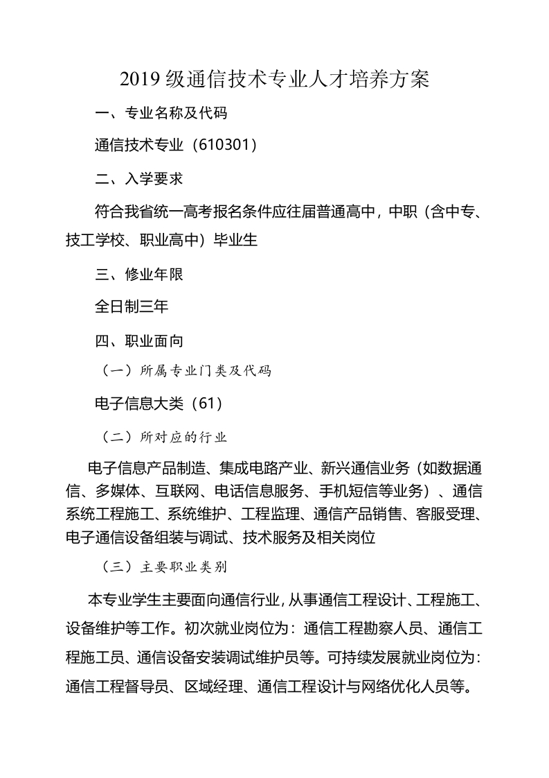 19级通信技术专业人才培养方案