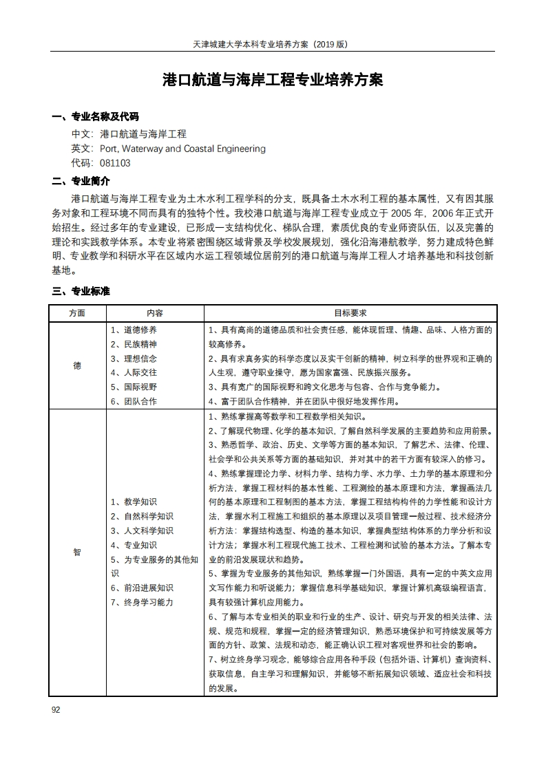 2019版港口航道与海岸工程专业培养方案