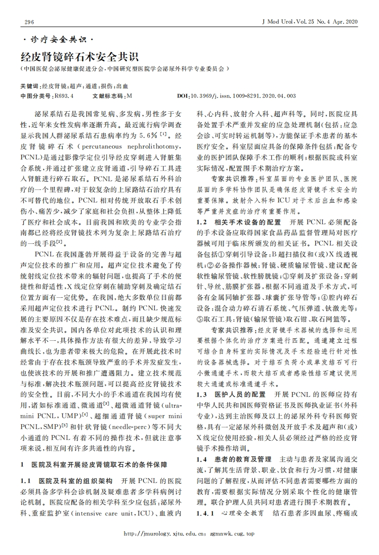 2020经皮肾镜碎石术安全共识