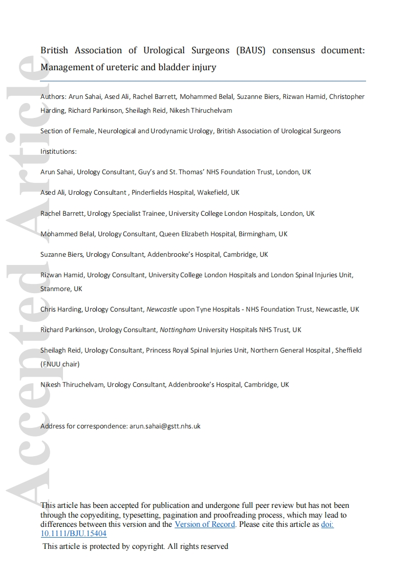 2021BAUSconsensus-document-Management-of-ureteric-and-bladder-injury