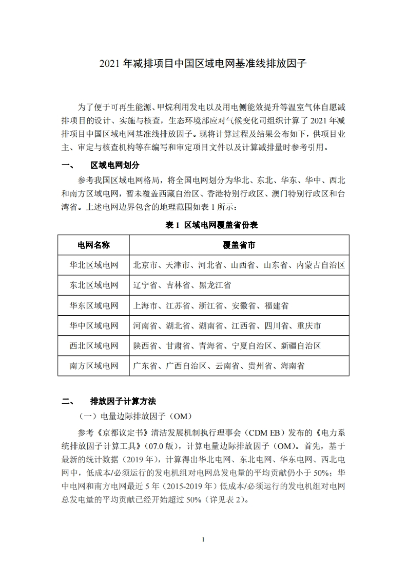 2021年减排项目中国区域电网基准线排放因子现行国家强制性标准规范