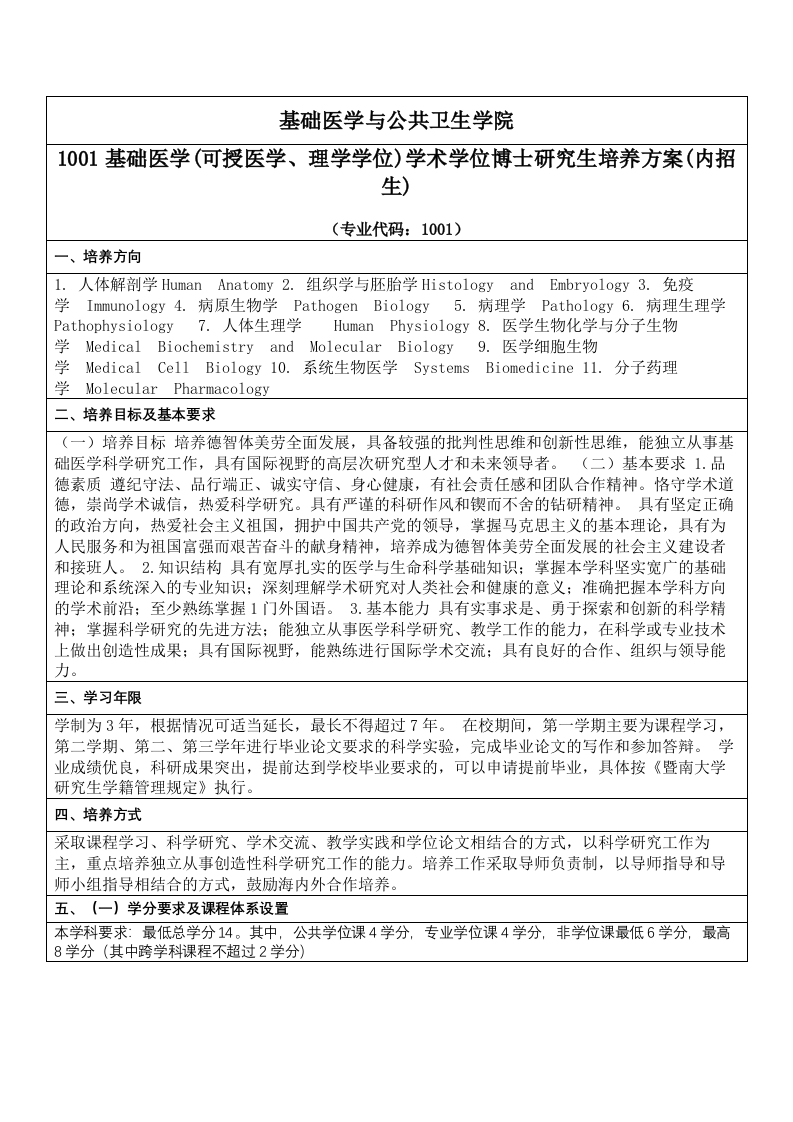 2022基础医学博士研究生培养方案内招生
