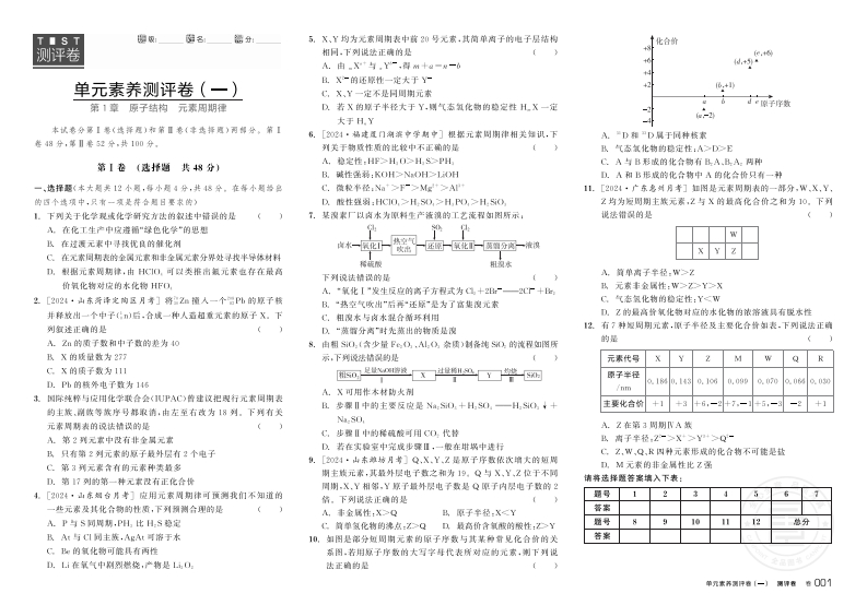 2024-2025（下）全品学练考高中化学必修第二册LK（测评卷）