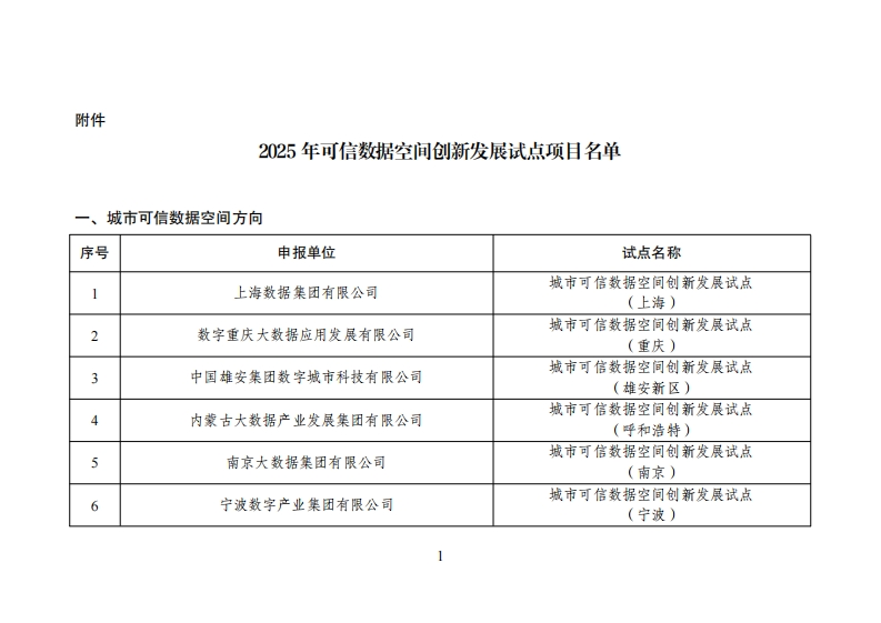 2025年可信数据空间创新发展试点项目名单