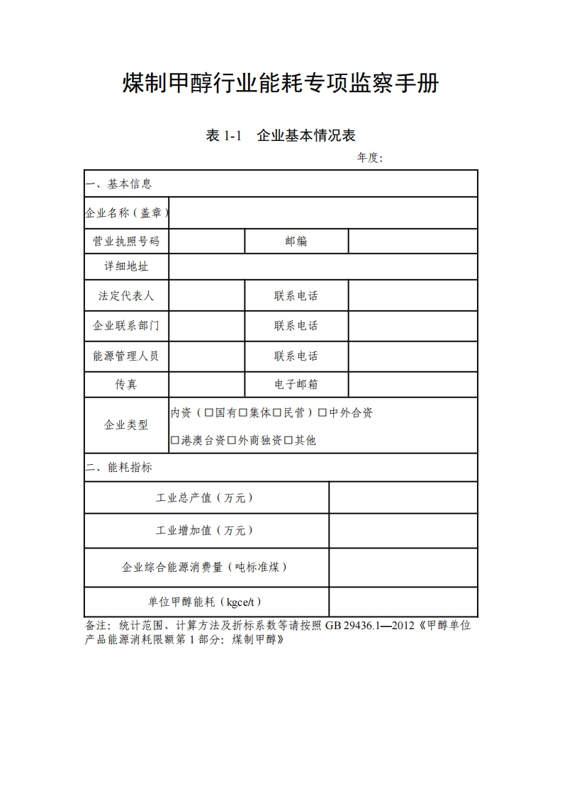 22-煤制甲醇产业能耗专项监察工作指南现行国家强制性标准规范