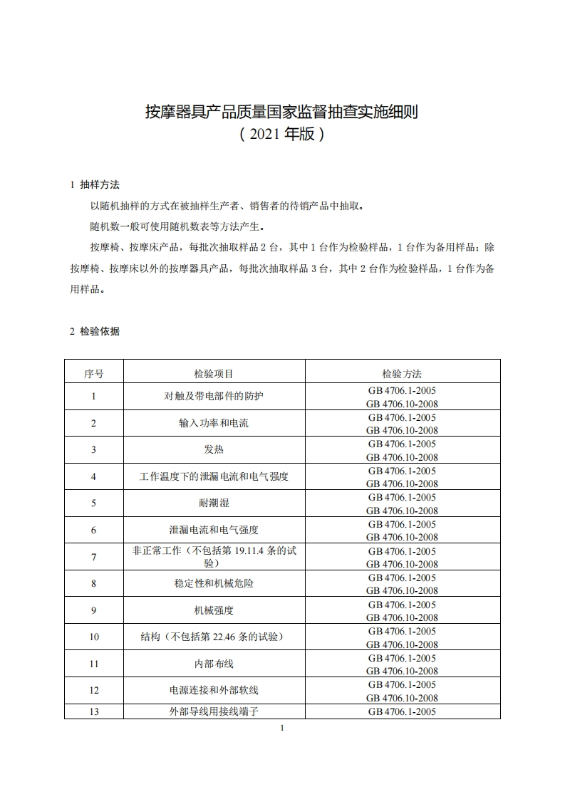 27-按摩器具产品质量国家监督抽查实施细则（2021年版）