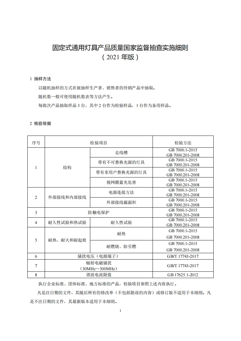 31-固定式通用灯具产品质量国家监督抽查实施细则（2021年版）