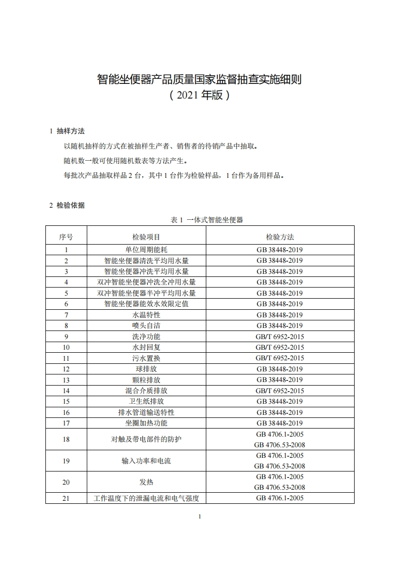 38-智能坐便器产品质量国家监督抽查实施细则（2021年版）