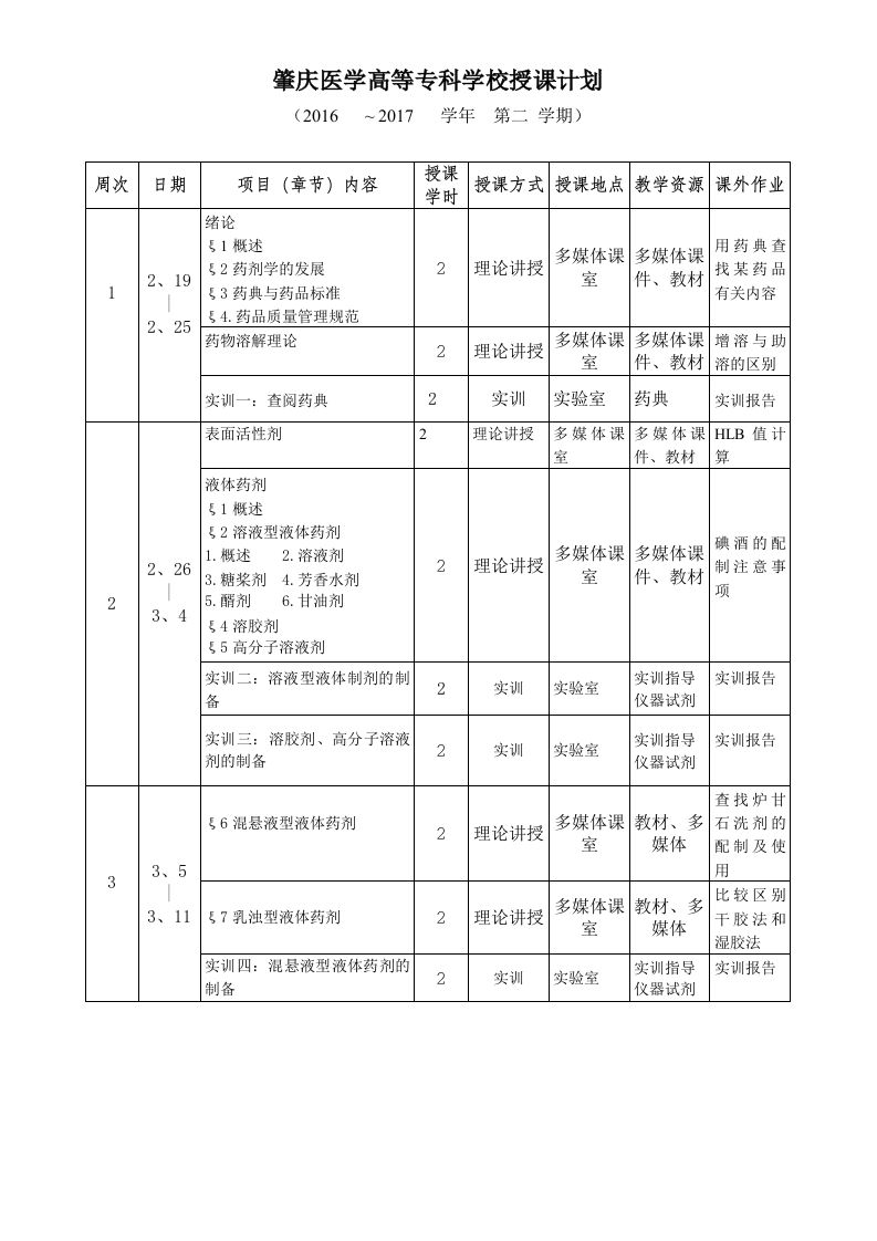 4.肇庆医学高等专科学校授课计划(内页)