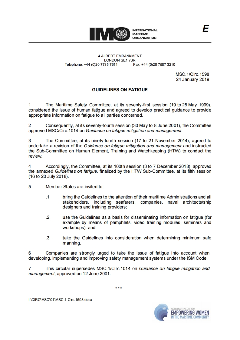 426appendixMSC.1-Circ.1598-GuidelinesOnFatigue(Secretariat)