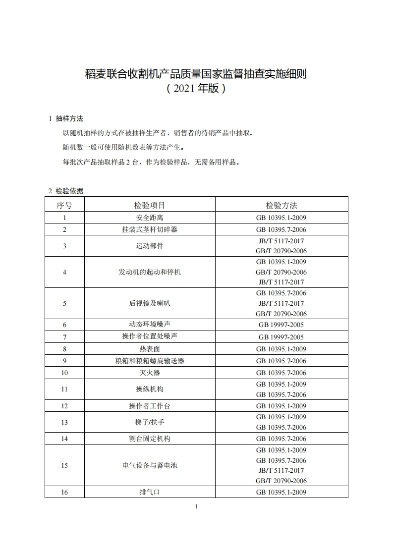 44-稻麦联合收割机产品质量国家监督抽查实施细则（2021年版）