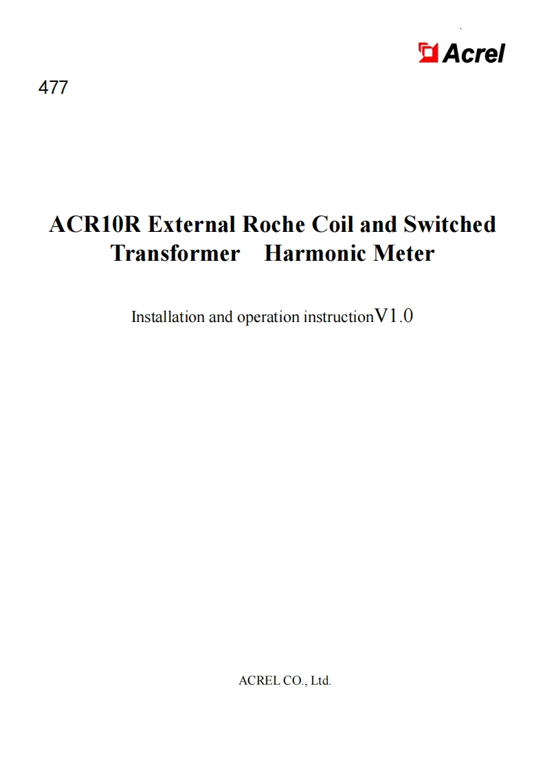 477ACR10R外置罗氏线圈和开合式互感器三相导轨式谐波表安装使用说明书V1.0(英文)-20220625(V1.1)