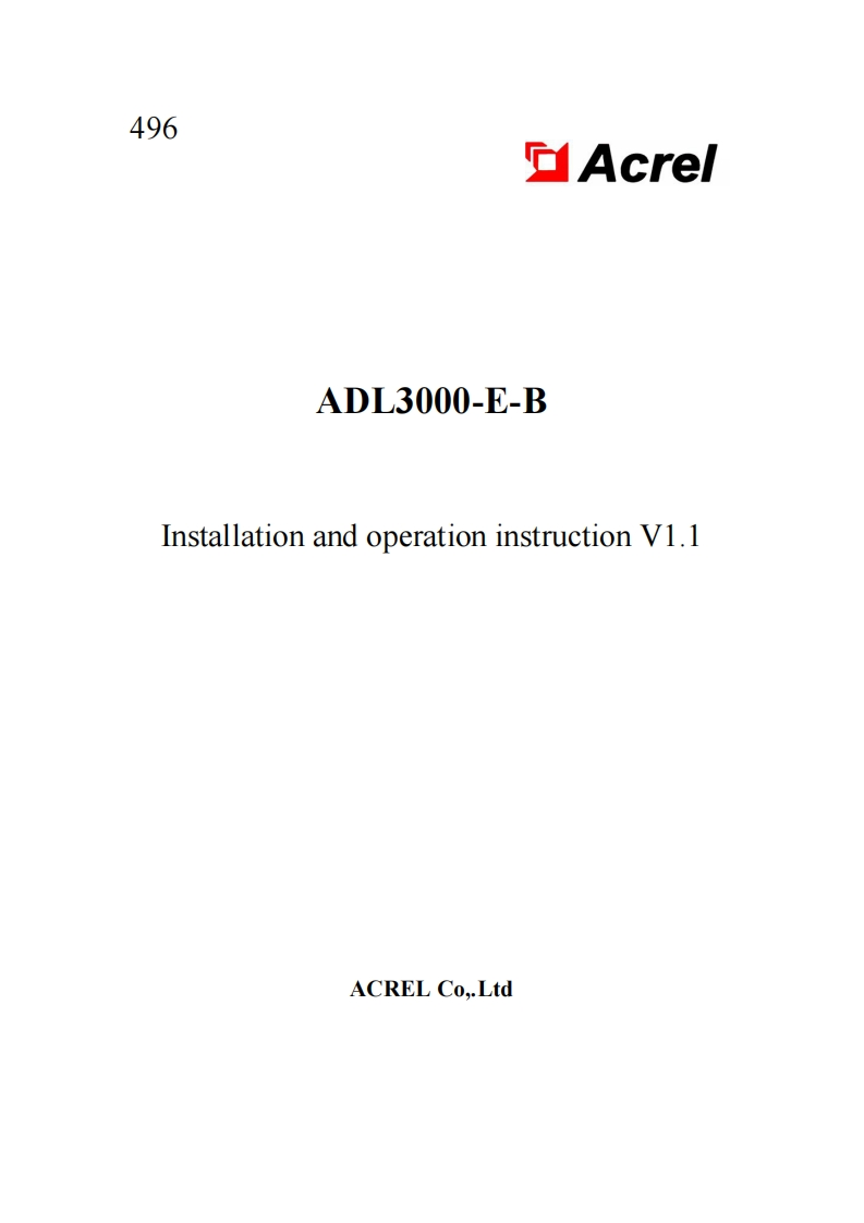 496ADL3000-E-BInstallationandoperationinstruction(UL)V1.1(V2.2)