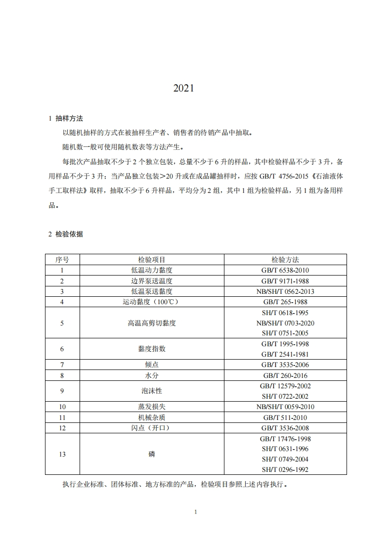 52-发动机润滑油产品质量国家监督抽查实施细则（2021年版）