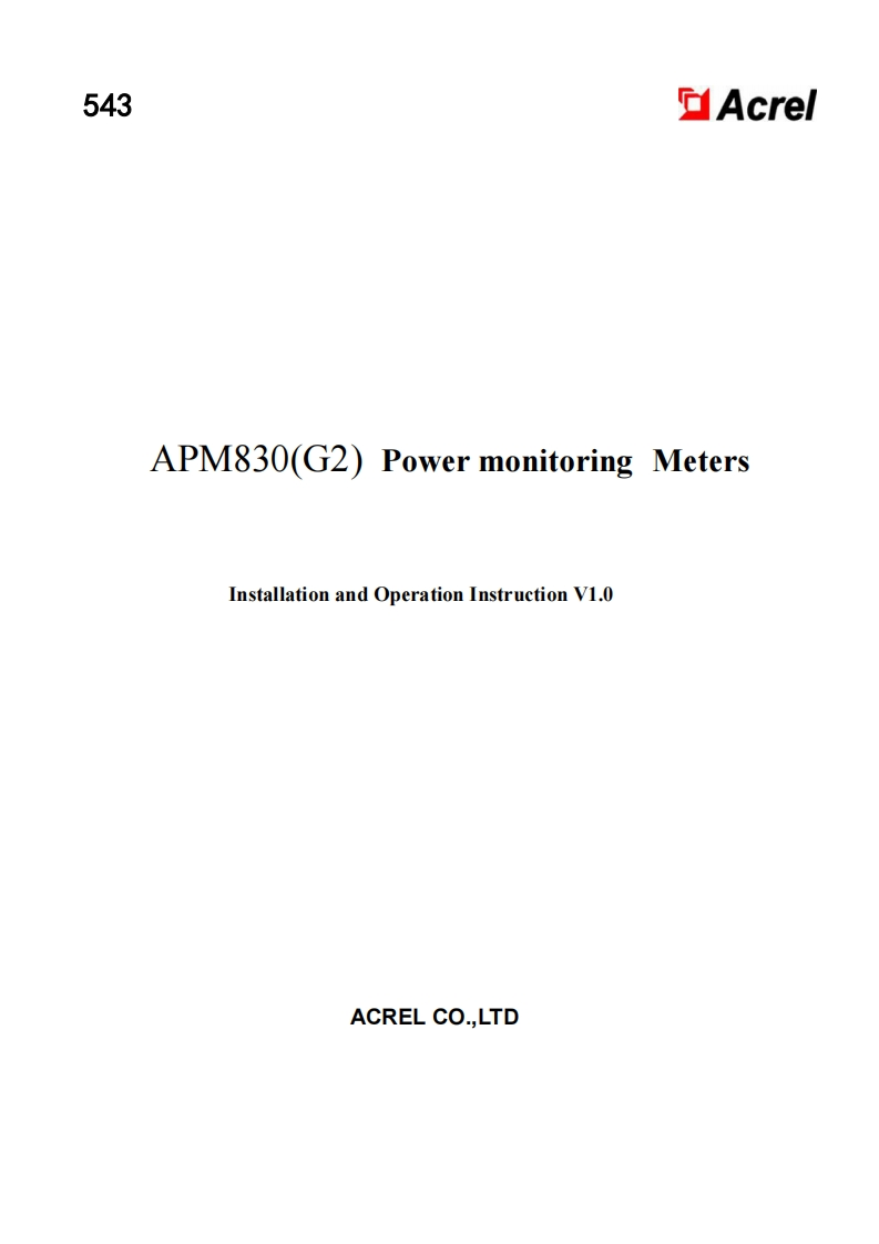 543APM830(G2)电能质量监测仪表安装使用说明书V1.0(英文)-20231106(V1.2)