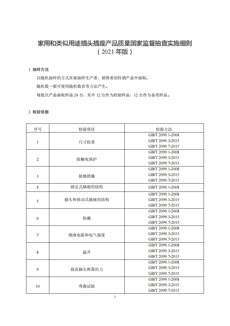 57-家用和类似用途插头插座产品质量国家监督抽查实施细则（2021年版）