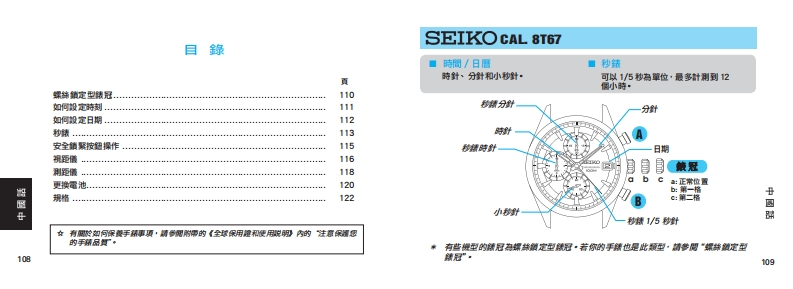 8T67手表使用说明书手册