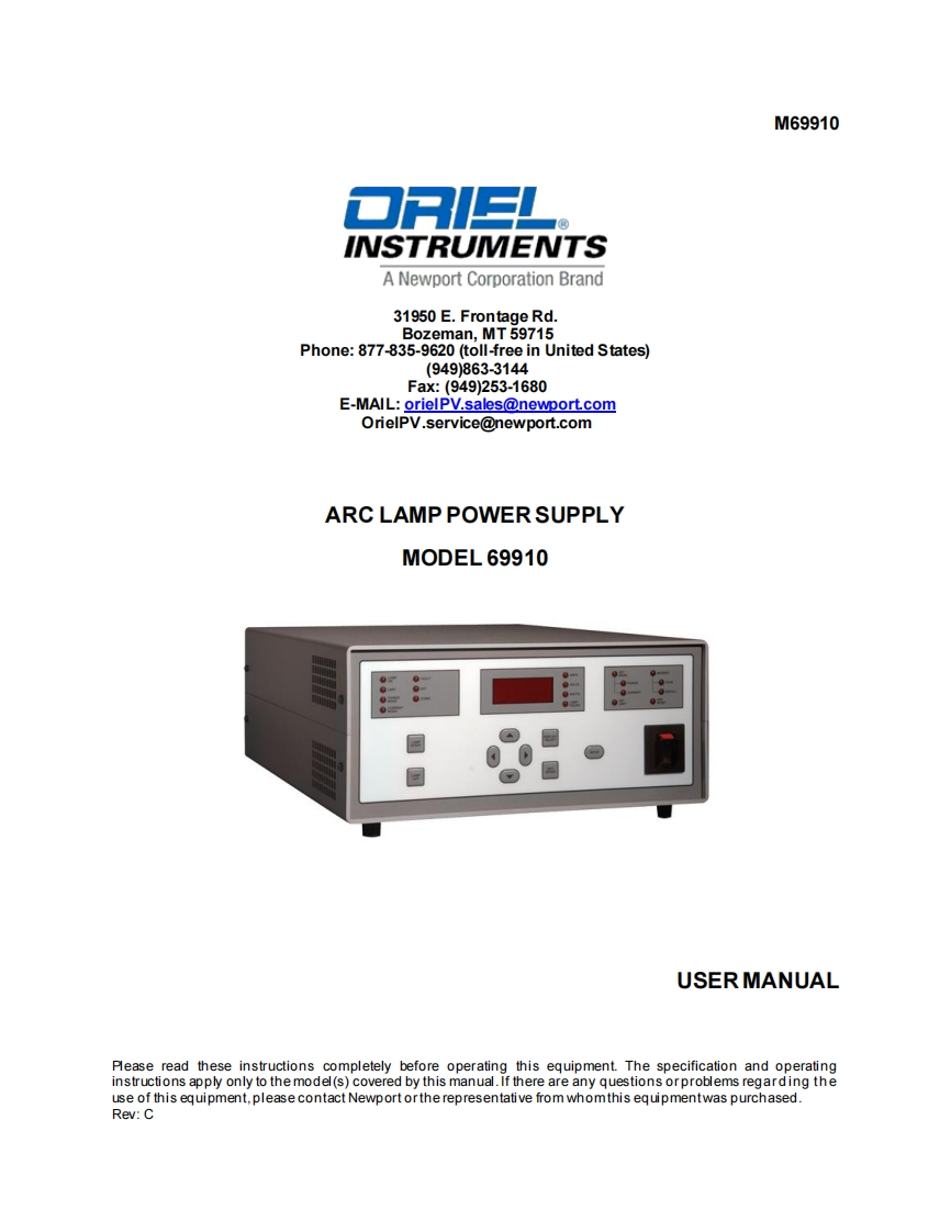 90096464C-M69910-Arc-Lamp-Power-Supply-操作说明书指南