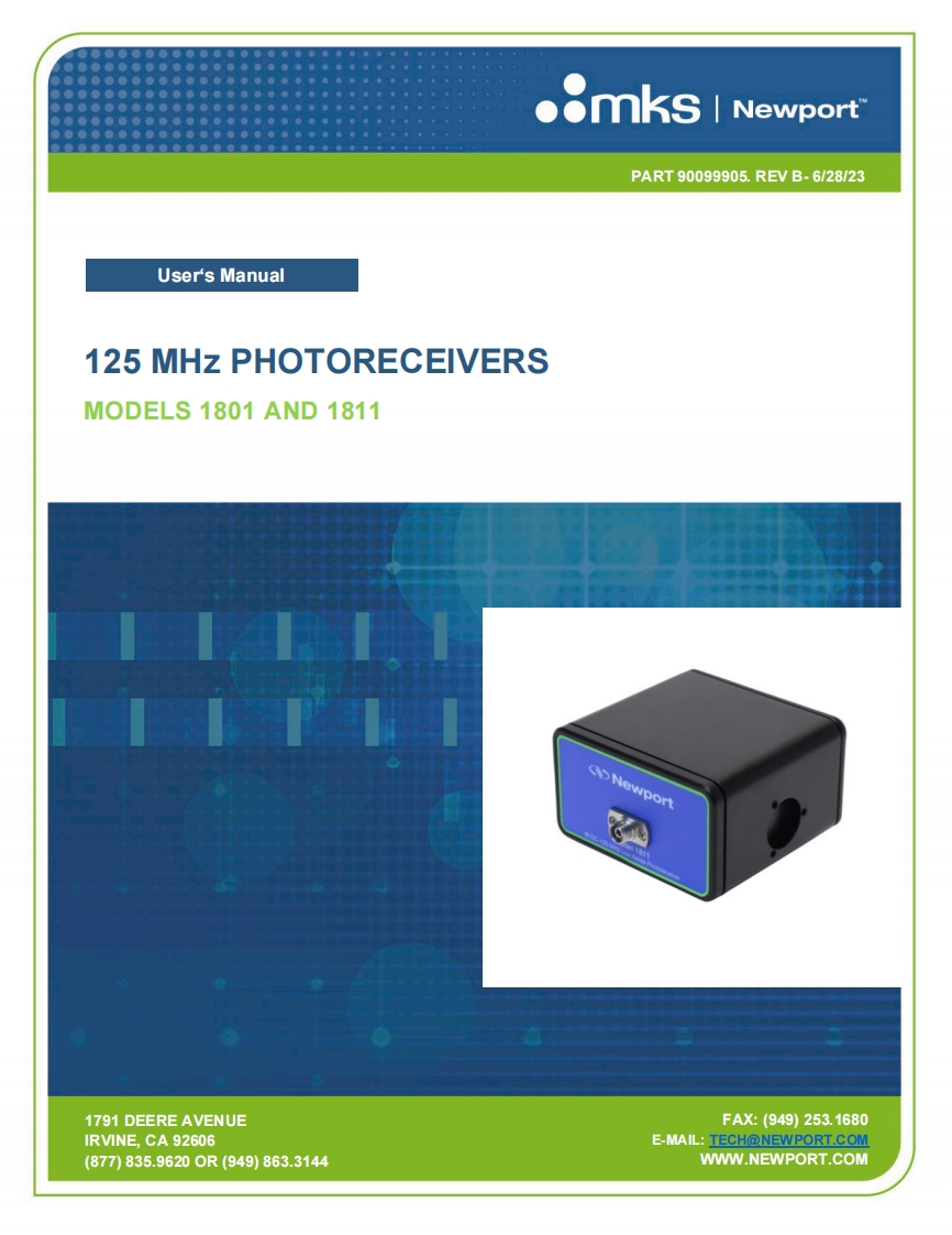 90099905-B-18x1-Series-125-MHz-Photoreceivers-操作说明书手册