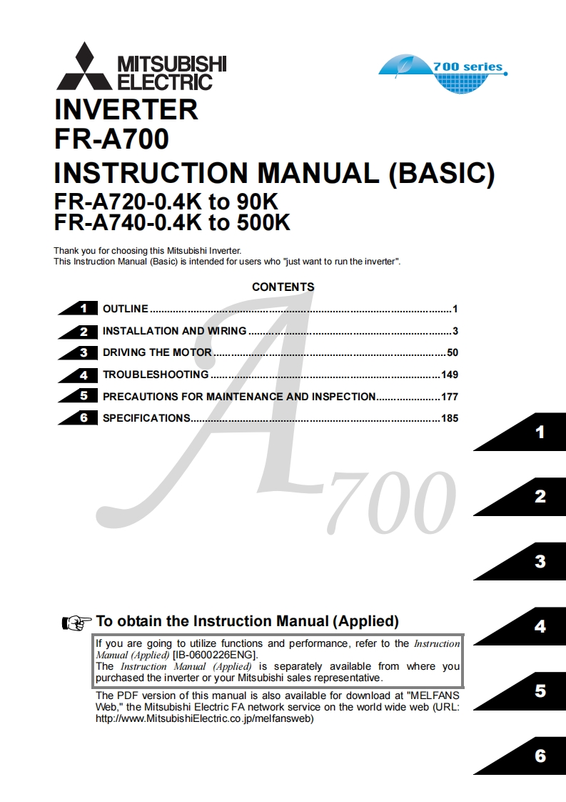 A700Mitsubishi操作说明书手册