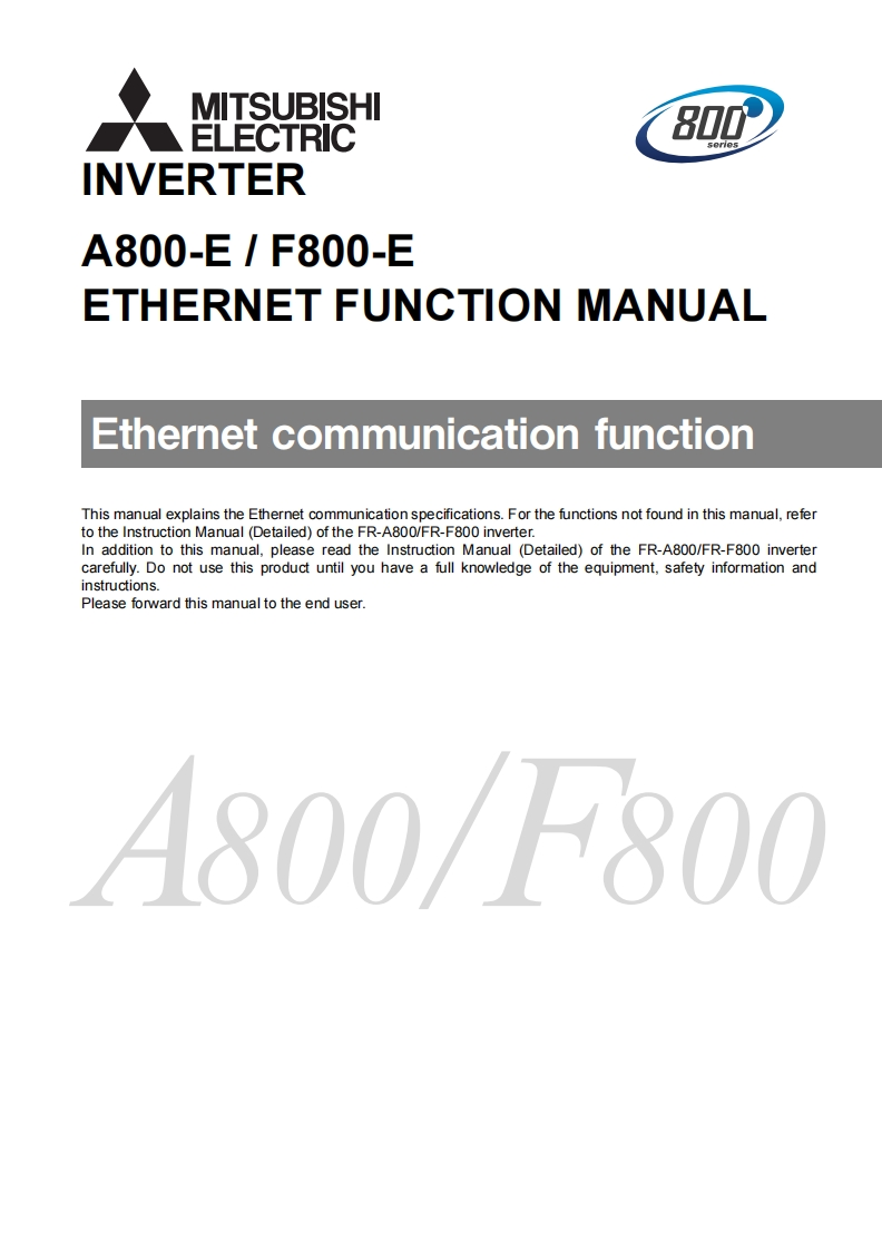 A800-EandF800-EEthernet功能说明书手册