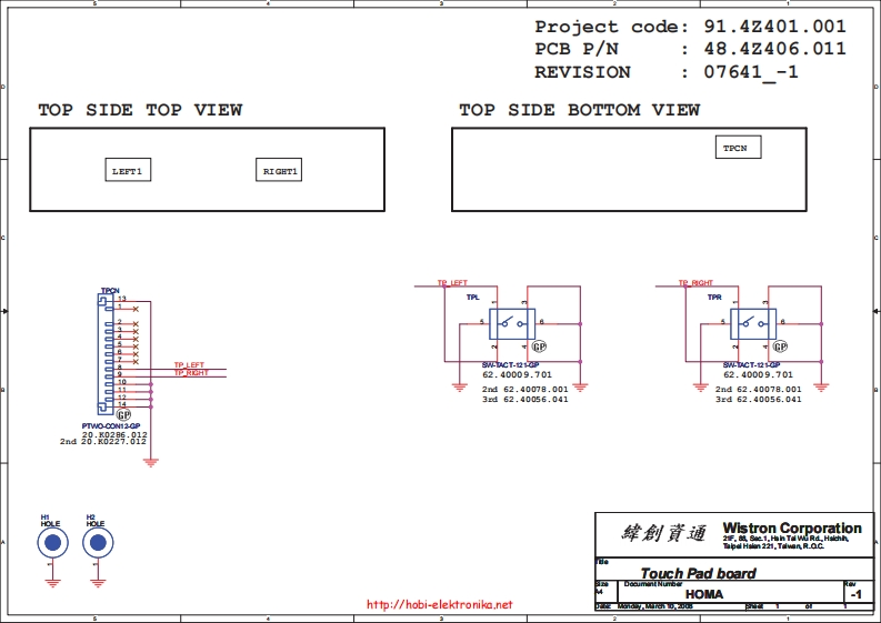 ACER-EXTENSA-5230-5630---WISTRON-HOMA-TOUCH-PAD-BOARD笔记本电器原理图