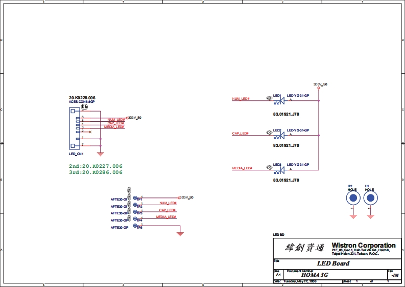 ACER-EXTENSA-5630G-TRAVELMATE-5730---WISTRON-HOMA-3G---LED-BOARD笔记本电器原理图