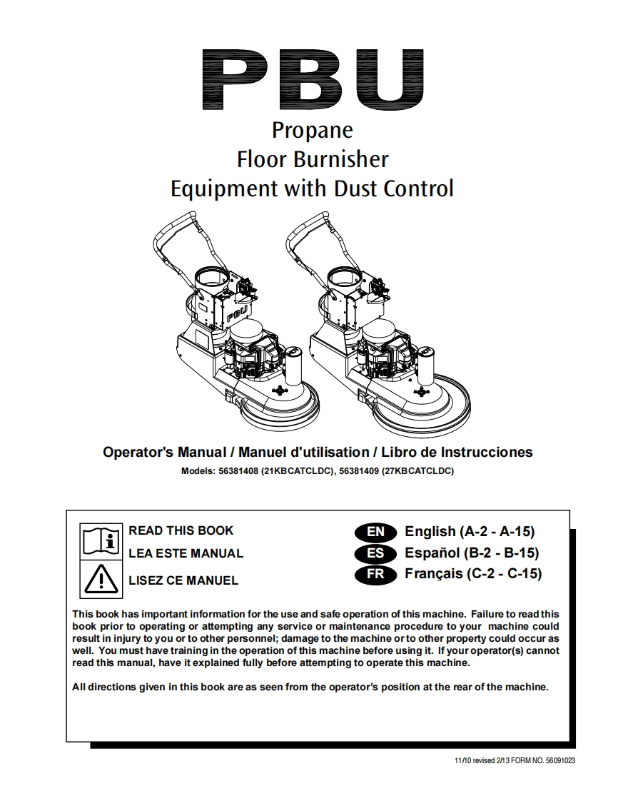 ADVANCE-Advance-PBU-27_Propane-Burnisher_Rev-213_Parts说明书手册含电器原理图