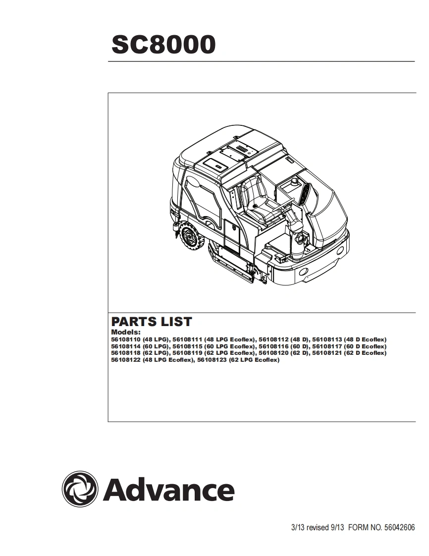 ADVANCE-Advance-SC8000_Rider-Scrubber_Rev-913_Parts说明书手册含电器原理图