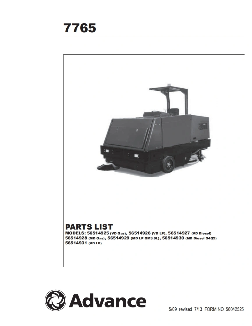 ADVANCE-Advance_7765_Rider-Sweeper-Scrubber_Rev-713_Parts说明书手册含电器原理图