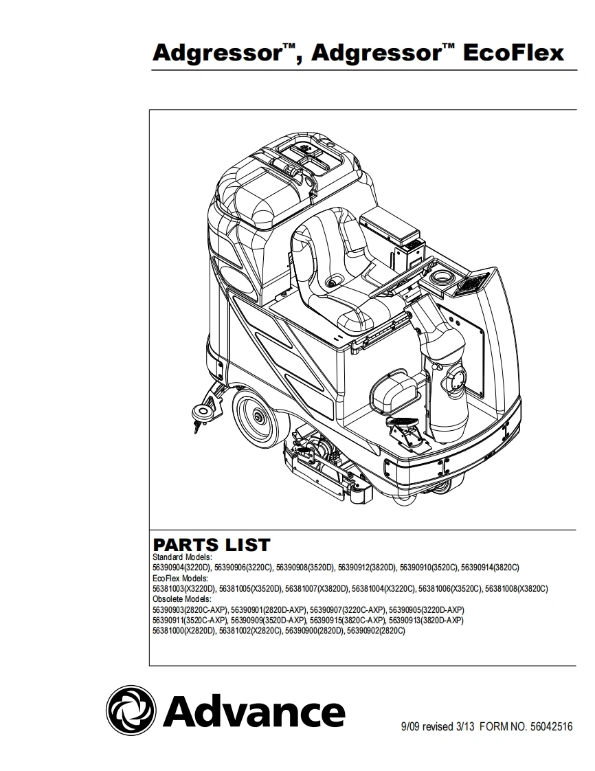 ADVANCE-Advance_Adgressor_Rider-Scrubber_Rev-313_Parts说明书手册含电器原理图