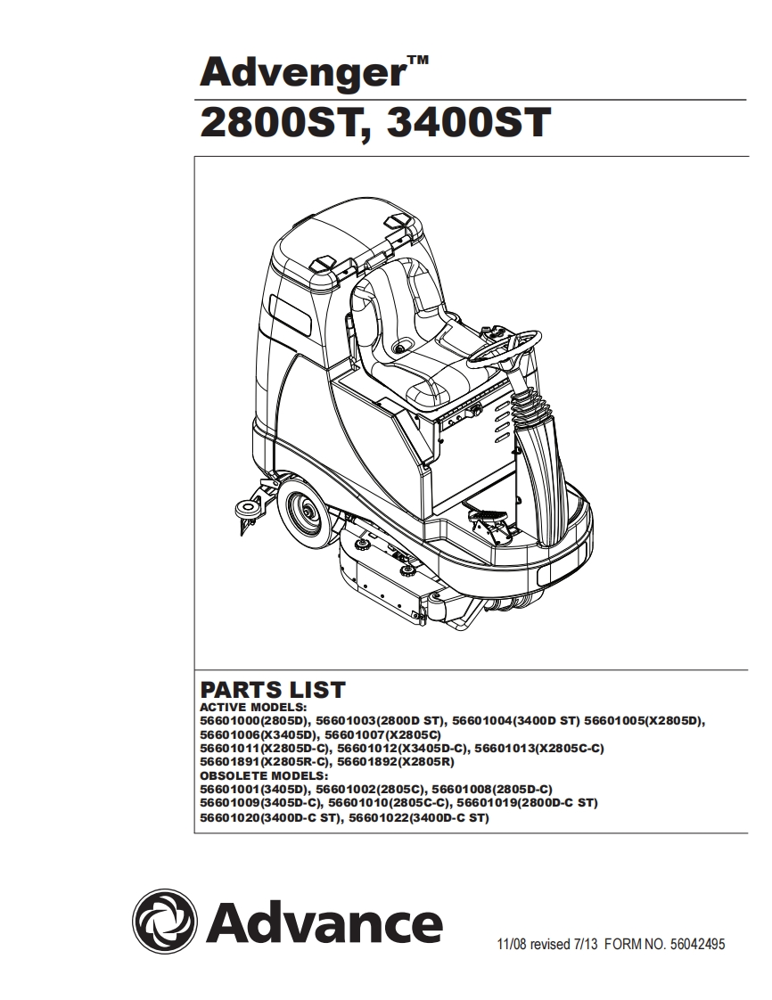 ADVANCE-Advance_Advenger-2800ST_3400ST_Rider-Scrubber_Rev-713_Parts说明书手册含电器原理图