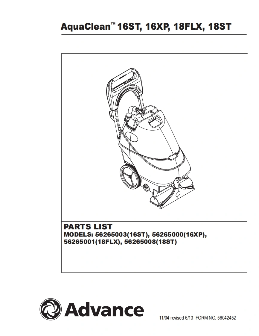 ADVANCE-Advance_Aqua-Clean-16_18_Extractor_Rev-613_Parts说明书手册含电器原理图