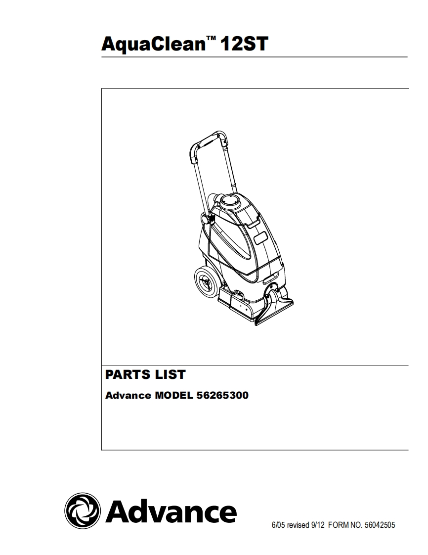 ADVANCE-Advance_AquaClean-12ST_Extractor_Rev-912_Parts说明书手册含电器原理图