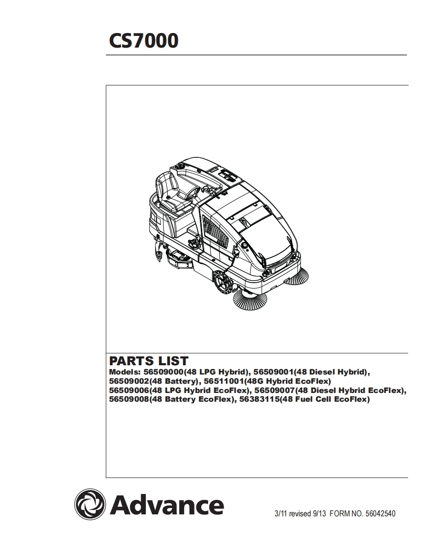 ADVANCE-Advance_CS7000_Rider-Scrubber-Sweeper_REV-913_Parts说明书手册含电器原理图-找手册网