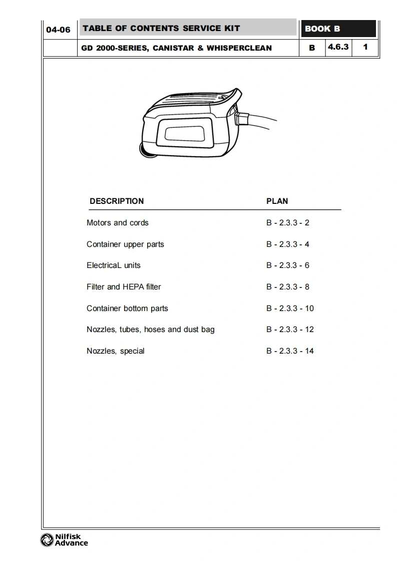 ADVANCE-Advance_Canistar_GD2000_Canister-Vac_Parts说明书手册含电器原理图