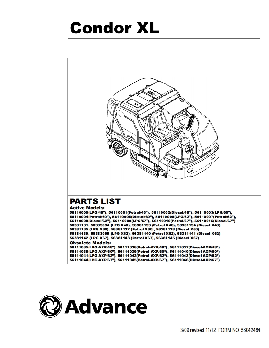 ADVANCE-Advance_Condor-XL-Rider-Scrubber_Rev-1112_Parts说明书手册含电器原理图