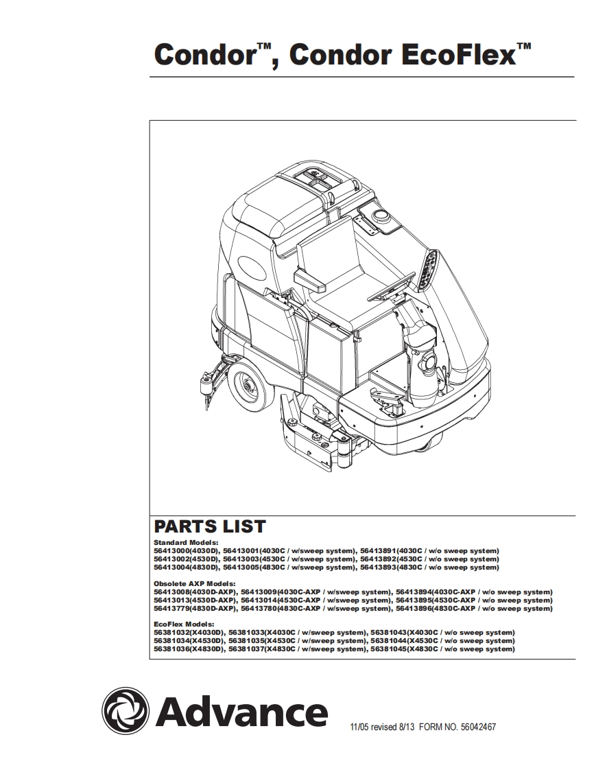 ADVANCE-Advance_Condor_Rider-Scrubber_Rev-813_Parts说明书手册含电器原理图