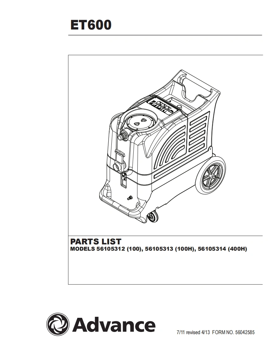 ADVANCE-Advance_ET600_All-Surface-Cleaner_Rev-412_Parts说明书手册含电器原理图