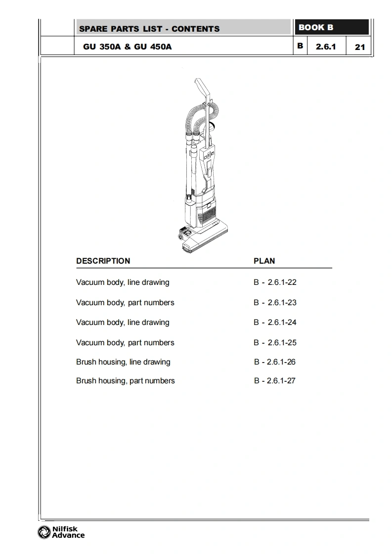 ADVANCE-Advance_GU350A_GU450A_Upright-Vac_Parts说明书手册含电器原理图