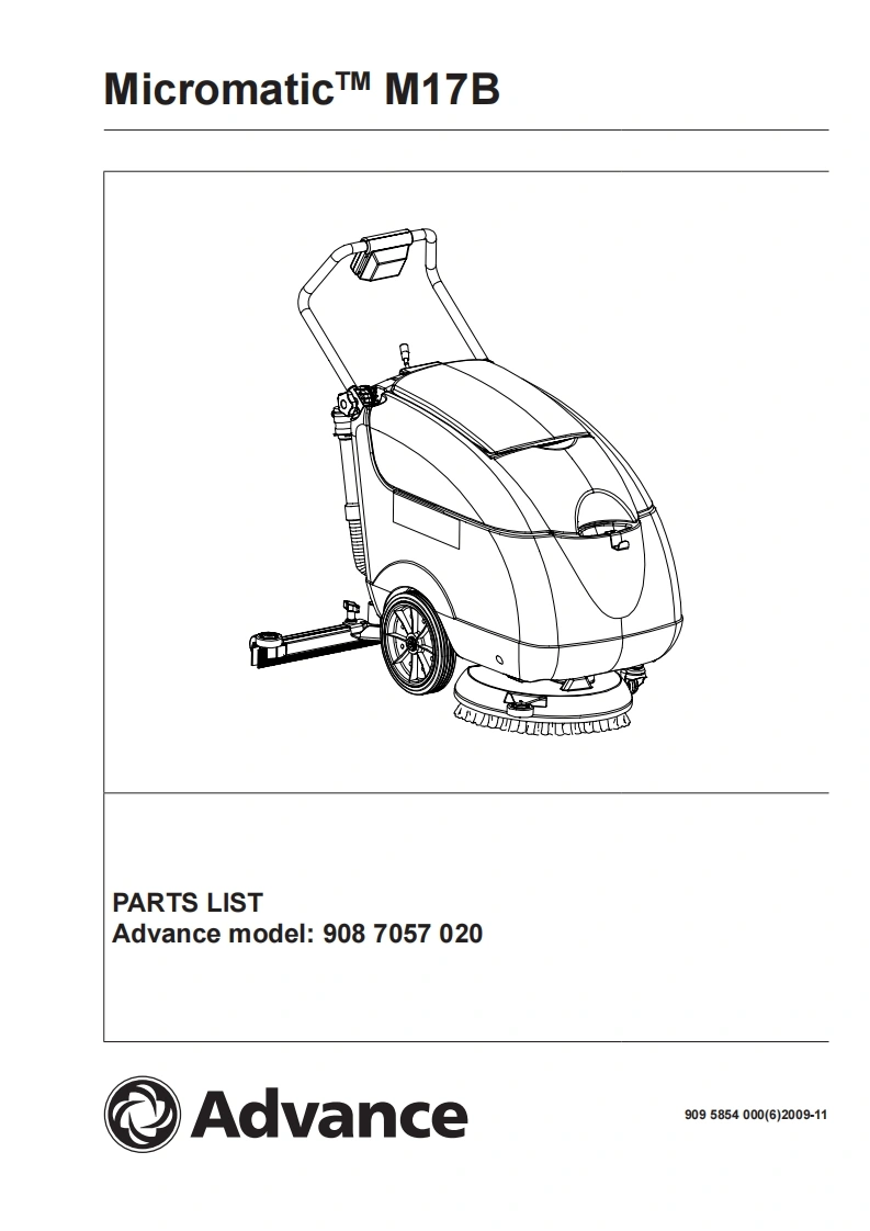 ADVANCE-Advance_Micromatic-M17B_Walk-Behind-Scrubber_Parts说明书手册含电器原理图